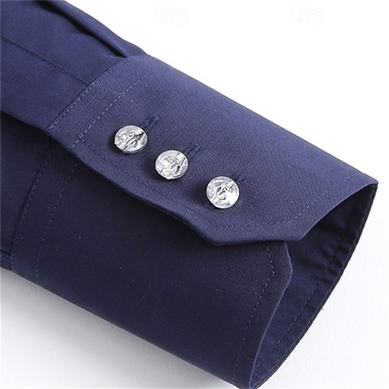 Men's Dress Shirt Non Iron Shirt Wrinkle Resistant Plain Wedding Outdoor Black White Dark Navy Long Sleeve Point Summer Spring Clothing Apparel2