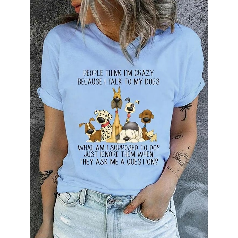 Women's Dogs Funny Slang T Shirt Graphic Letter Stylish Casual Short Sleeve Round Neck Regular Tops Daily Weekend Print White Pink Blue Purple Summer Spring3