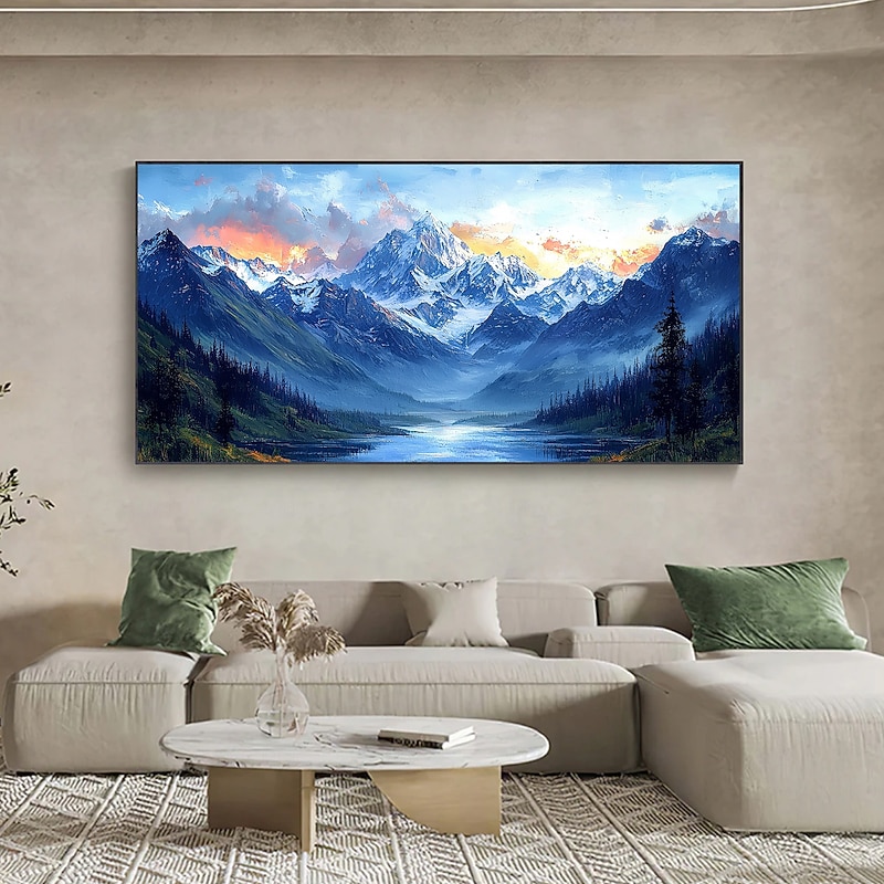 Handmade Original Natural Scenery Painting Oil Painting On Canvas Abstract Snow Mountain Lake Wall Art for Home Decor With Stretched Frame/Without Inner Frame Painting2