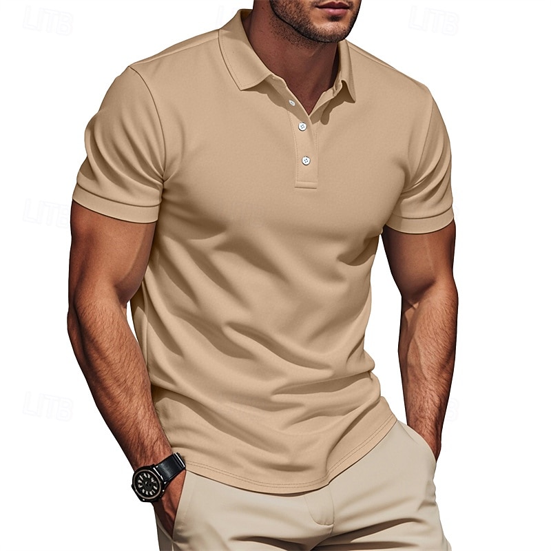 Men's Golf Shirt Golf Polos Shirts Work Casual Lapel Short Sleeve Basic Modern Plain Buttons Summer Regular Fit Black Blue Brown Khaki Army Green Gray Golf Shirt2