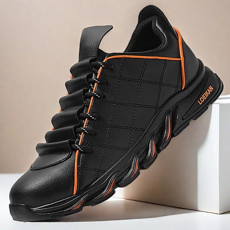 Men's Black Sports Sneakers - Lightweight Non-Slip Athletic Shoes for Running & Outdoor Training