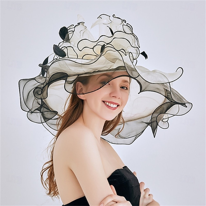 Headdress Organza Sun Hat Wedding Birthday Tea Party Horse Race Elegant Vintage Cute With Floral Headpiece Headwear3