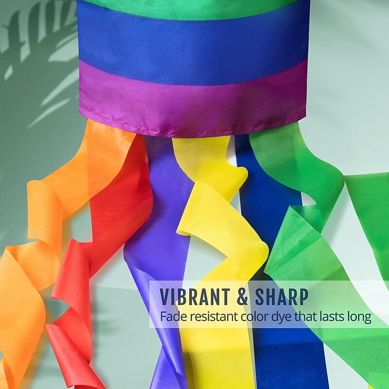 June Pride Month Rainbow Column Windsock Flag Fly in Breeze Outdoor Hanging Colorful LGBT+ Parade Garden Decorative Flag with Rainbow Long Tails4