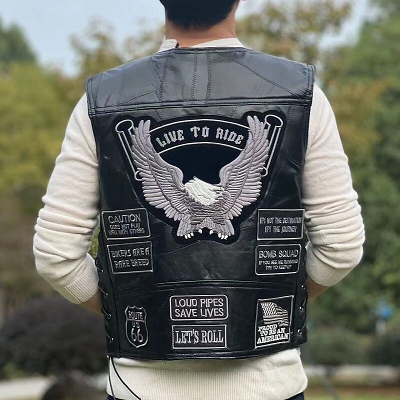 Retro Vintage 1980s Motorcycle Vest Leather Vest Bikers Rocker Glossy Finish Eagle Fancy Dress Men's Party Casual Daily Pride Parade Adults' Vest Spring & Summer4