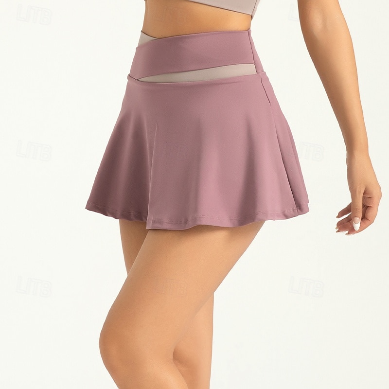 Women's Yoga Skirt 2 in 1 High Waist Pilates Gym Workout Workout Bottoms Color Block Black Navy Blue Purple Sports Activewear Stretchy Slim