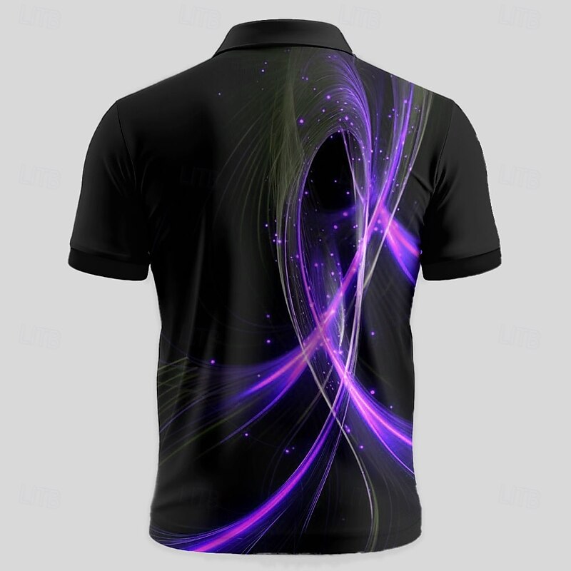 Men's Geometic Line Zip Polo Shirts Short Sleeve Polo Shirts Collared Shirts Business Casual Business Athleisure Wear to work Daily Wear 3D Print Summer Purple Orange Green2