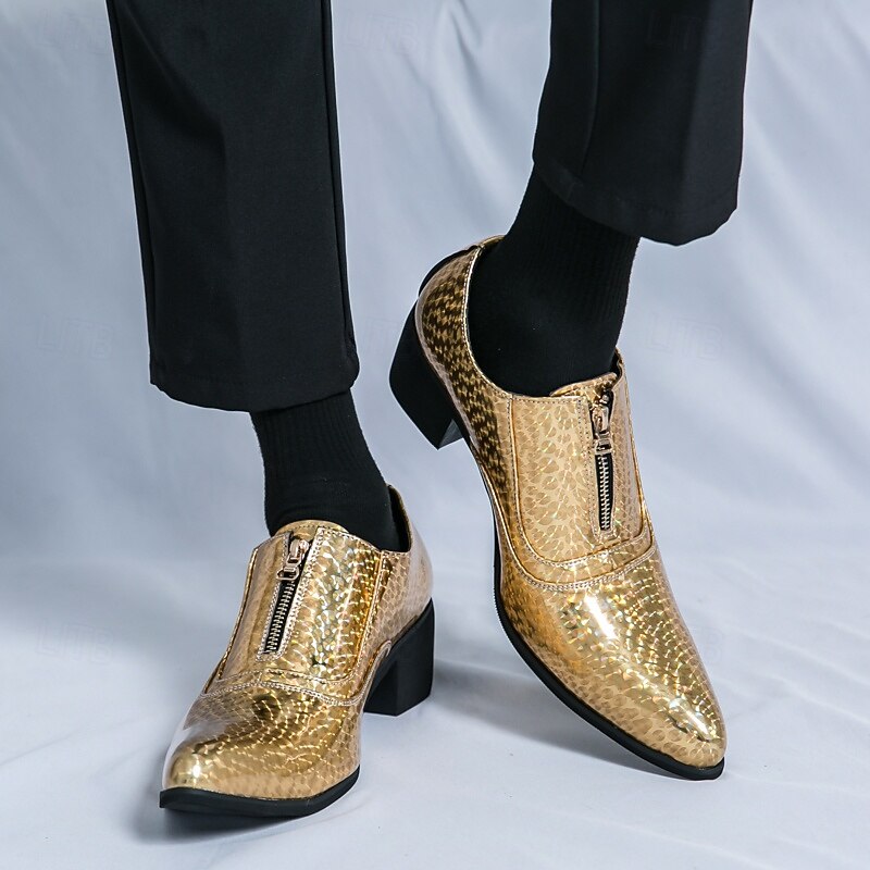 Men's Gold Textured Ankle Boots - Exotic Snake Print Faux Leather Lace-Ups for Prom and Special Events4