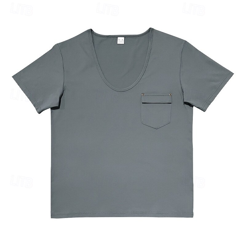Men's T Shirt Tee Top Short Sleeves Scoop Neck Crewneck Summer Solid Color Fashion Designer Basic Pocket Vacation Street Casual Black White Blue Top Tee for Men4