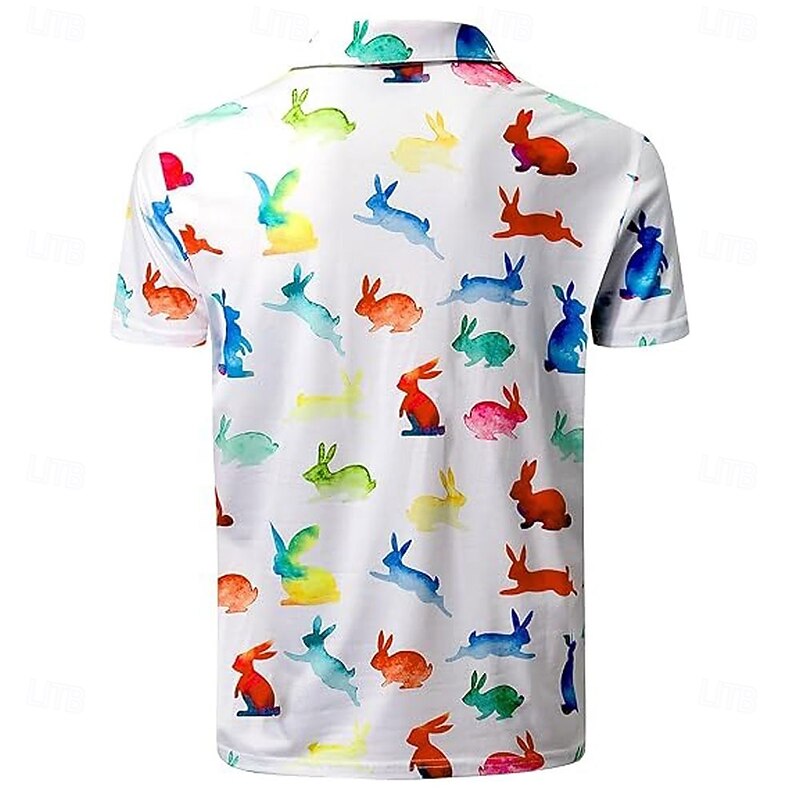 Easter Men's Rabbit Polo Short Sleeve Polo Shirts Collared Shirts Vintage Casual Outdoor Daily Wear Festival Outfit 3D Print Summer Spring Fall White3