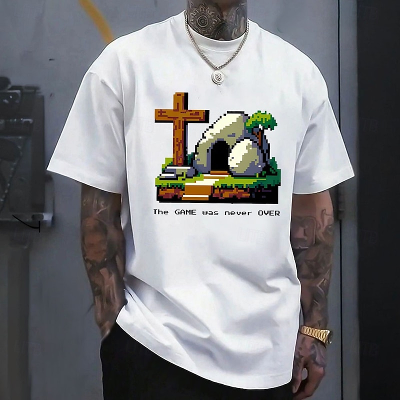 Easter Men's Jesus T Shirt Half Sleeve T shirt 3D Print Crew Neck Shirt Designer Casual Party Holiday Black White Blue Summer Spring Clothing Apparel S M L XL XXL XXXL