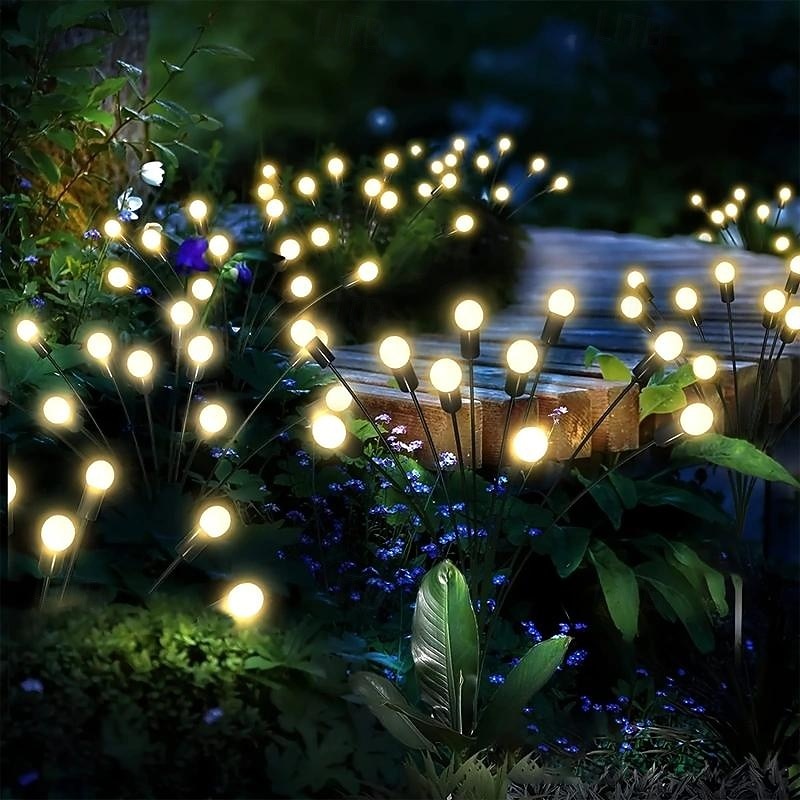 2 Pcs Outdoor Solar Lights Firefly Groundlight 8 Leds Courtyard Garden Park Wedding Party Lawn Atmosphere Decoration Light Breathing Flash3