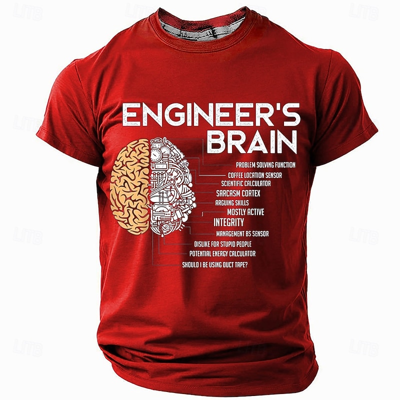Men's Funny Engineer Brain Graphic T-Shirt - Sarcastic Problem Solver & Coffee Lover Work Office Humor