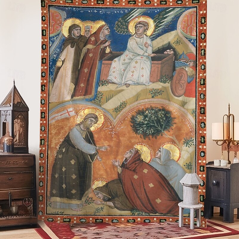Medieval Tapestry Middle Age Tapestry Gothic Art Large Tapestry Mural Decor Photograph Backdrop Curtain Home Bedroom Living Room Manuscript Illumination with Scenes of Easter in an Initial A3