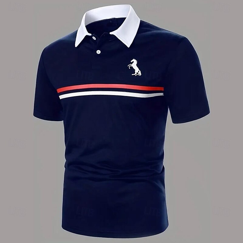 Men's Horse Polo Short Sleeve Polo Shirts Collared Shirts Business Casual School Outdoor Daily Wear Home Wear 3D Print Summer Spring Fall White Dark Blue
