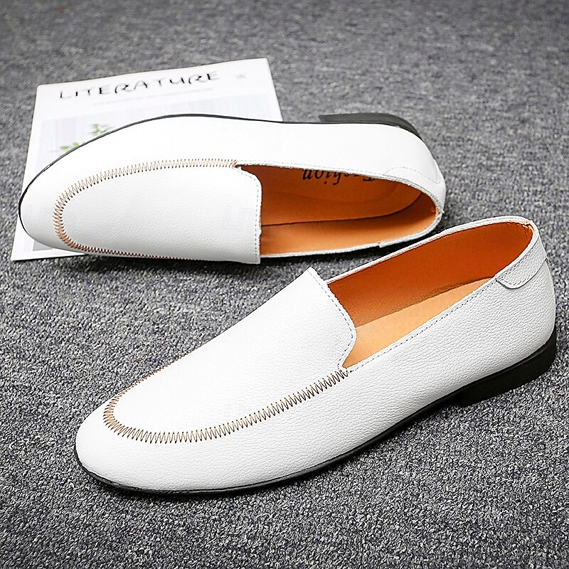 Men's Prom Shoes - White Faux Leather Slip-On Loafers with Sleek Design for Weddings and Formal Events4