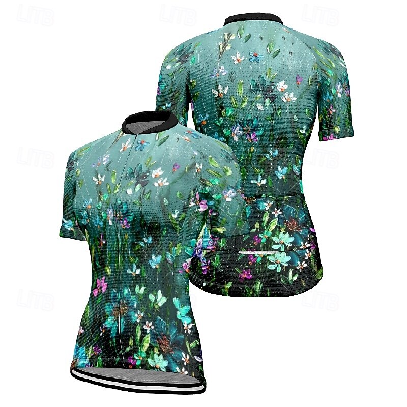 Women's Cycling Jersey Flower Short Sleeve Bike Tee Tshirt Jersey with 3 Rear Pockets Mountain Bike MTB Quick Dry Anatomic Design Wicking Breathable Sports Pink Dark Navy Blue Clothing Apparel3