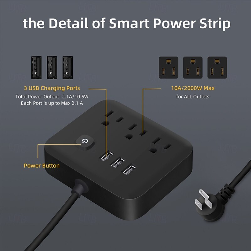 1Pcs Power Strip Surge Protecto Flat Plug Desktop Charging Station With Overload Protection For Home Office Travel Computer3