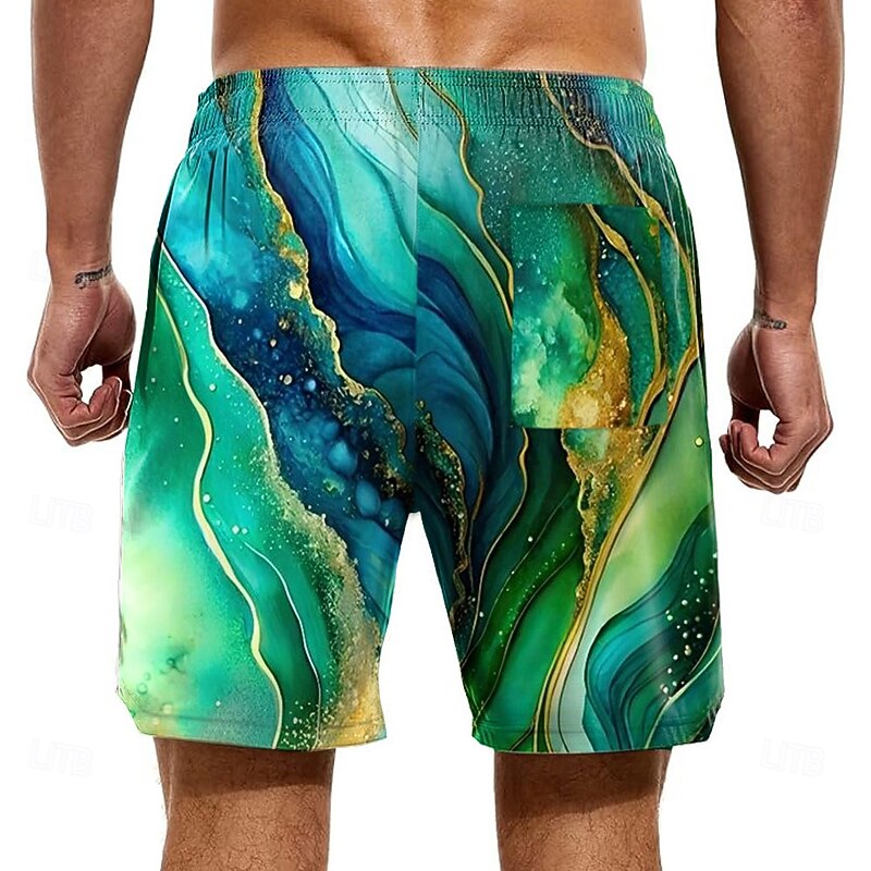 Men's Geometric Marble Abstract Art Lined Shorts 2 in 1 Board Shorts Swim Shorts Mid Waist Hawaiian Vacation Holiday Beach Wear Side Pockets With Compression Liner Elastic Drawstring Waist Designer2