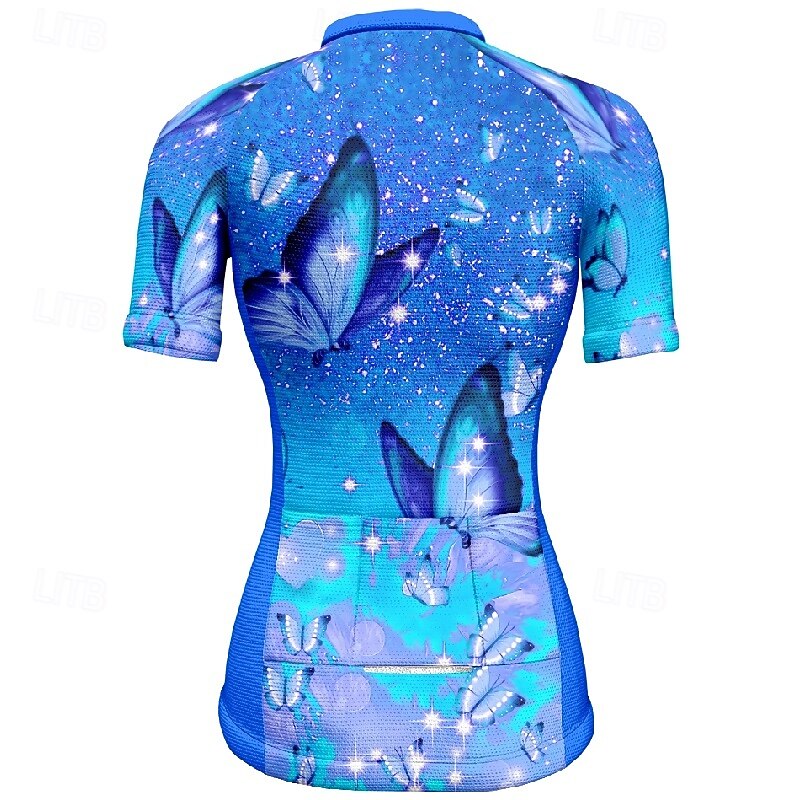 Women's Cycling Jersey Butterfly Short Sleeve Bike Tee Tshirt Jersey with 3 Rear Pockets Mountain Bike MTB Quick Dry Anatomic Design Wicking Breathable Sports Purple Clothing Apparel2