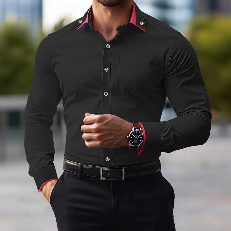 Men's Dress Shirt Button Down Shirt Wrinkle Resistant Stretch Wedding Outdoor Light Blue Black White Long Sleeve Summer Spring Clothing Apparel