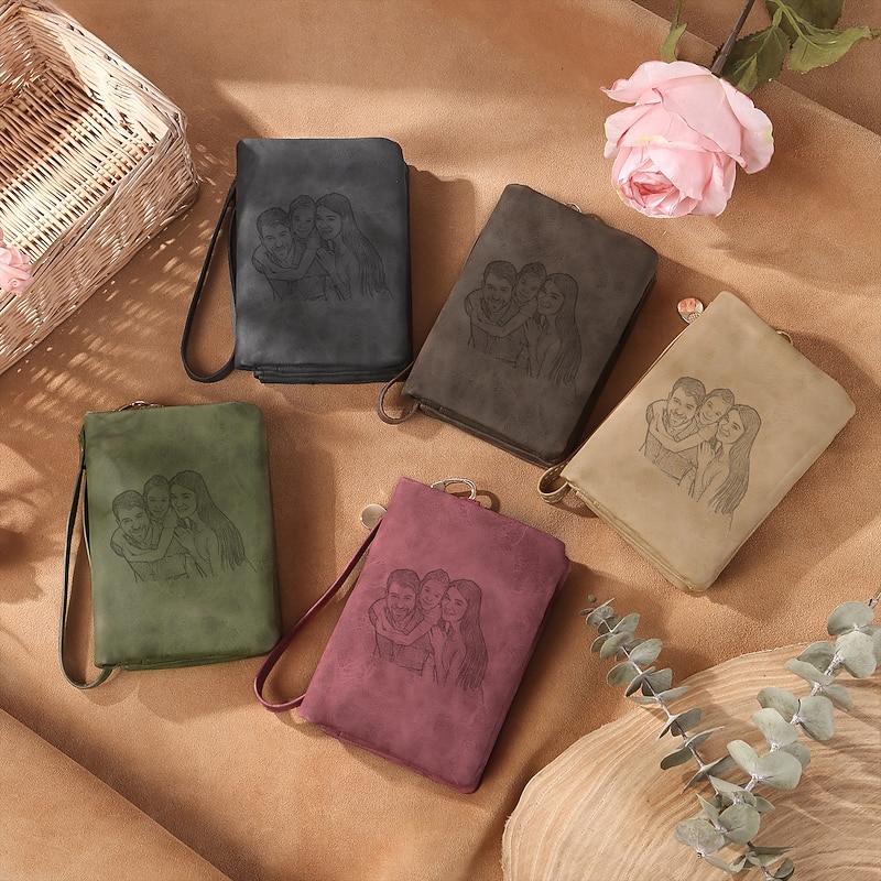 Personalized Women's Wallet Custom Best Gift for Mom – Photo Engraved Leather Wallet, Ideal for Mother's Day, Birthday, or Wedding Anniversary - Main Image