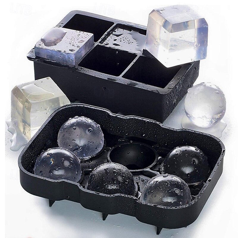 Ice Cube Molds, Large Silicone Whiskey Ice Cube & Sphere Mold, 2-Inch Round & Square Trays with Lids for Cocktails & Bourbon3