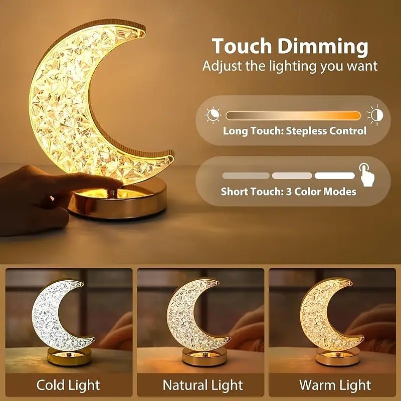 Dimmable Crystal Star Shaped LED Table Lamp Rechargeable Touch Dimming Light Night Light with 3 Colors Lighting Bedroom Living Room Christmas Home Decoration Birthday Gift4