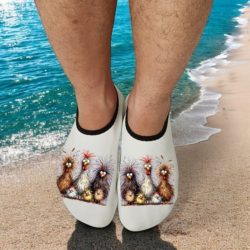 Men's Funny Beach Water Shoes - Cartoon Chicken Print, Quick-Dry Aqua Socks for Swimming, Surfing & Outdoor Activities2