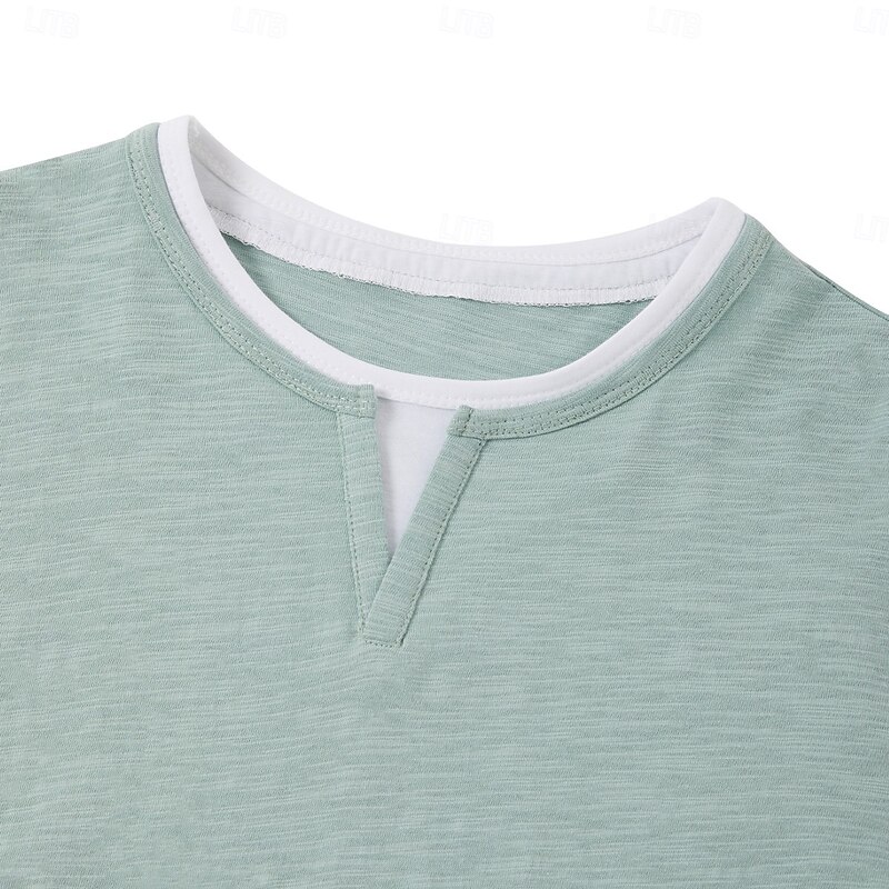 100% Cotton Men's T-Shirt V Neck Tee Fake two Piece Short Sleeve Shirt V Neck Summer Spring Solid Color Daily Casual Street Style Outdoor Street Causal Light Blue Light Green Dark Gray Top2