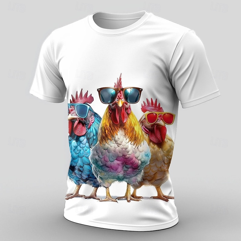Men's Animal Funny T Shirt Short Sleeve T shirt 3D Print Crew Neck Shirt Exaggerated Designer Party Casual Holiday White 1 White Summer Spring All Seasons Clothing Apparel S M L XL XXL XXXL