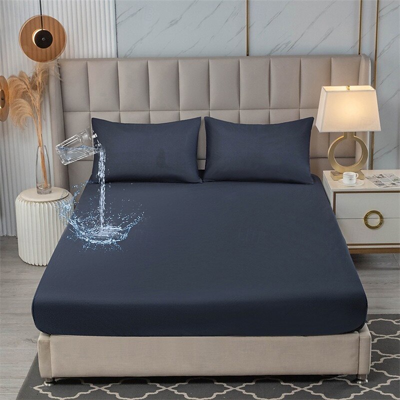 Queen Full King Protective Bed Cover Waterproof Bed Protector Fitted Sheets Mattress Pad Protector Cover Thicken Solid Color Sheets