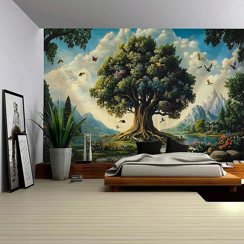 Tree of Life Landscape Hanging Tapestry Mural Art Large Tapestry Mural Decoration Photo Background Carpet Curtain Home Bedroom Living Room Decoration4