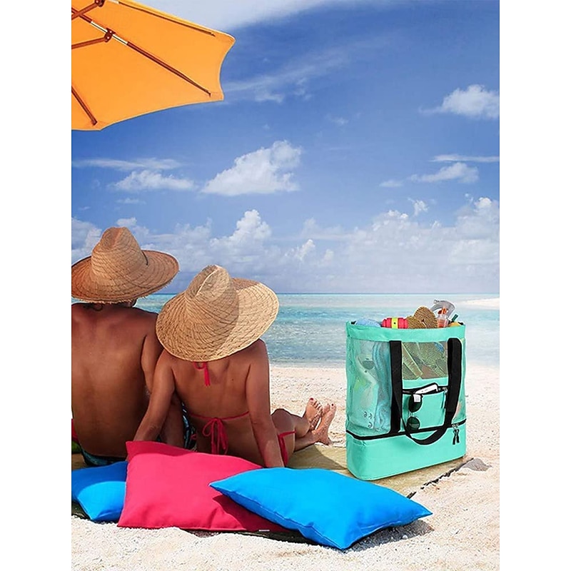 Large Mesh Beach Tote Bag with Insulated Cooler – Waterproof Travel Shoulder Bag for Women & Men, Lightweight Sandproof Picnic Bag for Pool, Vacation, Camping & Outdoor Activities4