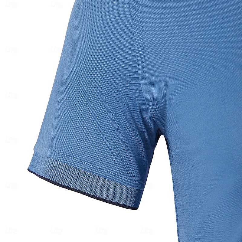 Men's Polo Knit Polo Sweater Business Casual Lapel Short Sleeve Formal Color Block Zipper Summer Black Blue Gray Polo4