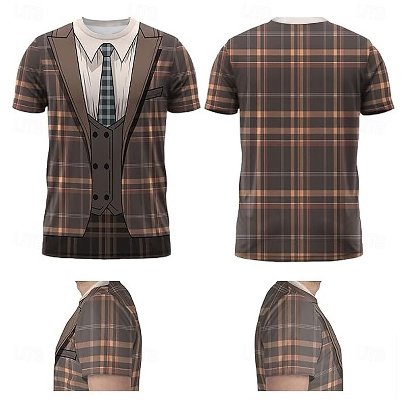 Men's Tuxedo Costume T Shirt Short Sleeve T shirt 3D Print Crew Neck Shirt Exaggerated Designer Party Holiday Club Brown Summer Spring Clothing Apparel S M L XL XXL XXXL3