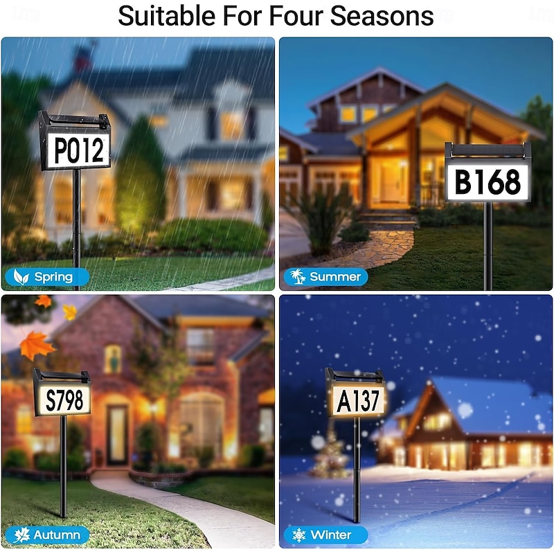 Solar Address Lights LED Illuminated Outdoor Address Plaque with Smart Control 3-Color in 1 Waterproof Solar Powered House Number Light with Stakes for Outside Home Yard Street House 1PC4