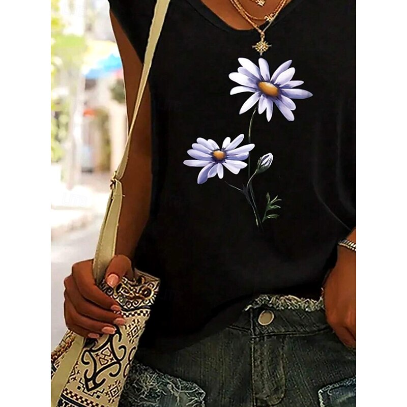 Women's Camisole Tank Top Floral Graphic Stylish Casual Sleeveless V Neck Regular Tops Daily Print Black Summer3