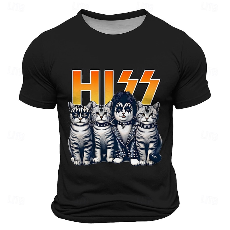 Men's Cat Music Funny T Shirt Short Sleeve T shirt 3D Print Crew Neck Shirt Fashion Daily Street Daily Black Yellow Blue Summer Spring Clothing Apparel S M L XL XXL XXXL