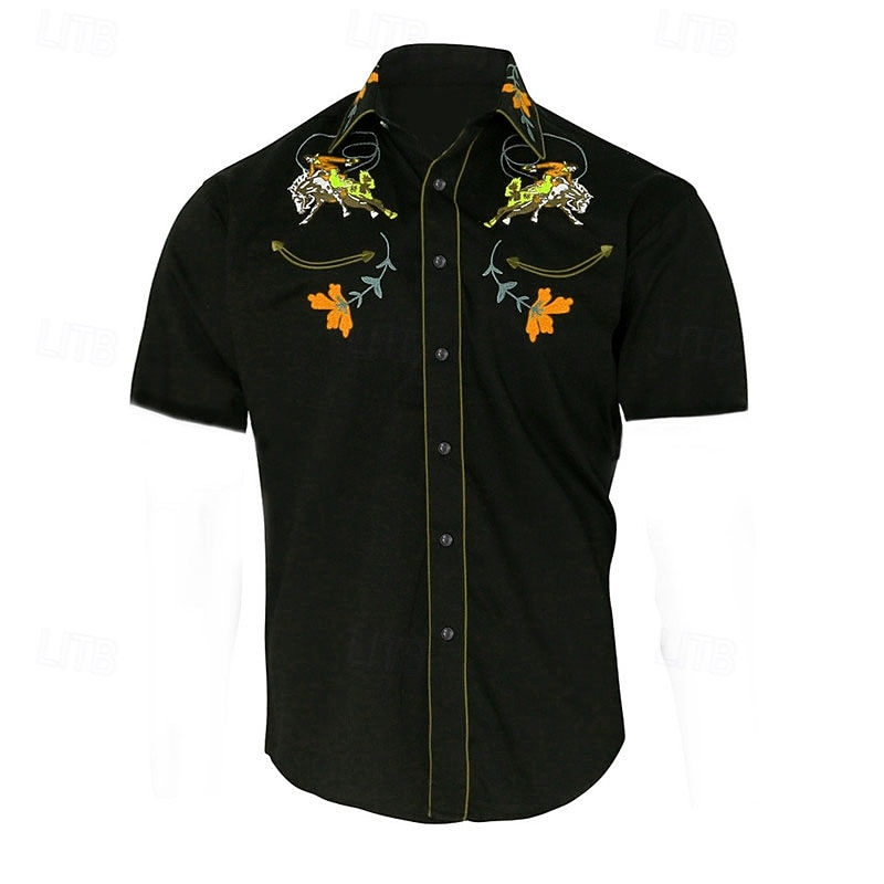 Men's Floral Graphic Prints Shirt Western Shirt Cowboy Shirt Short Sleeve Fashion Streetwear Designer Outdoor Street Daily Summer Spring Turndown Print Black Yellow Blue Purple Gray2