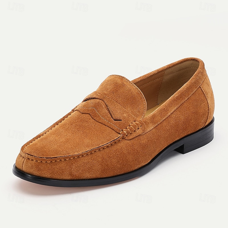 Men's Tan Suede Leather Penny Loafers – Classic Slip-On Dress Shoes for Business, Weddings & Casual Wear2