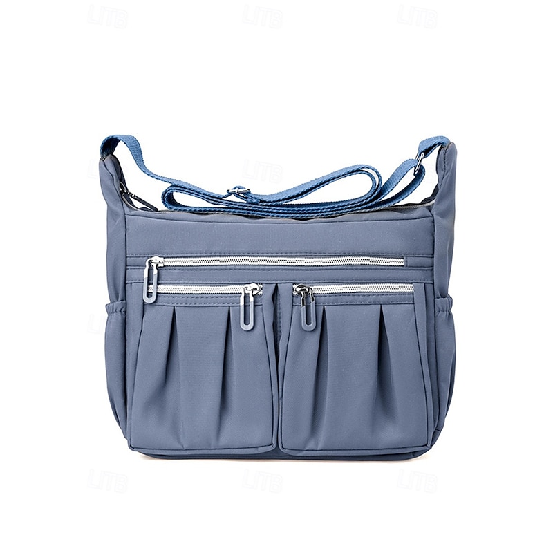 Women's Multi-Pocket Shoulder Bag – Lightweight Waterproof Nylon Crossbody Purse with Zipper Closure for Travel, Work and Daily Use Pink purple Black4