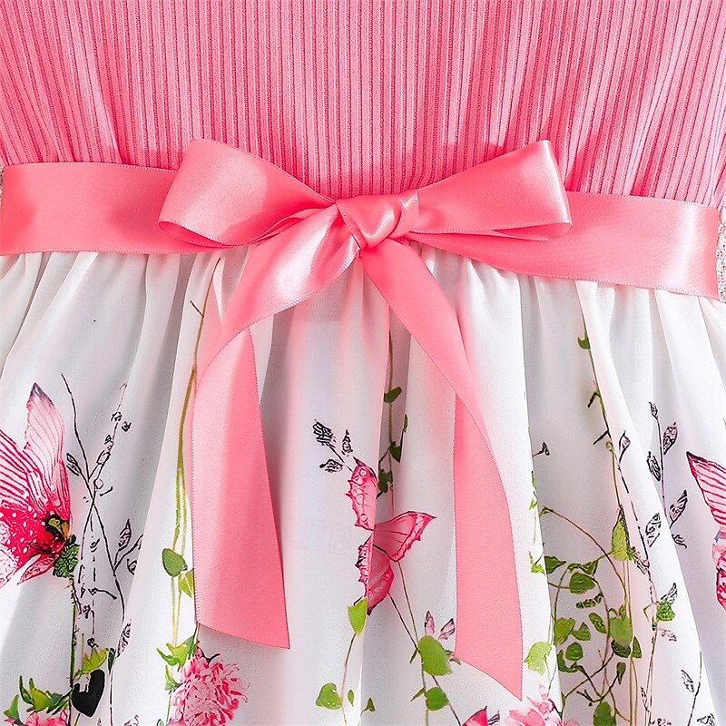 Kids Girls' Dress Floral Dress Flower Sleeveless Outdoor Casual Ruffle Fashion Daily Polyester Knee-length Casual Dress A Line Dress Summer 4 years+ Light Pink Wine4