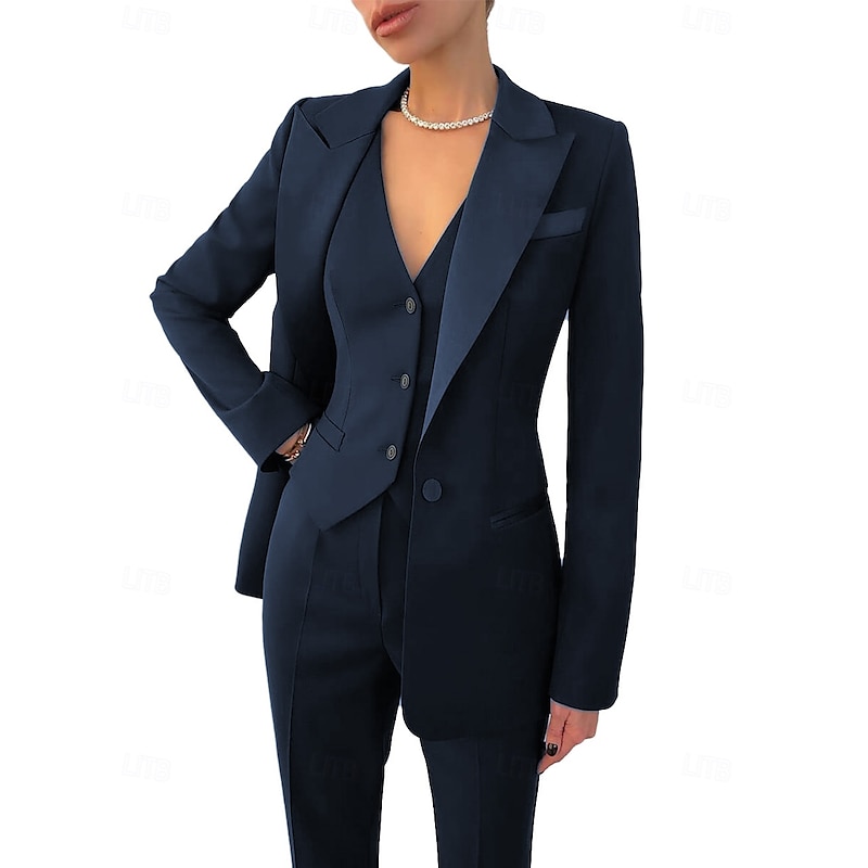 Women's 3 Pieces Suits Formal Wedding Guest Stretch Crepe Elegant Simple Minimalist Long Sleeve Ankle Length Peak Lapel Single Breasted