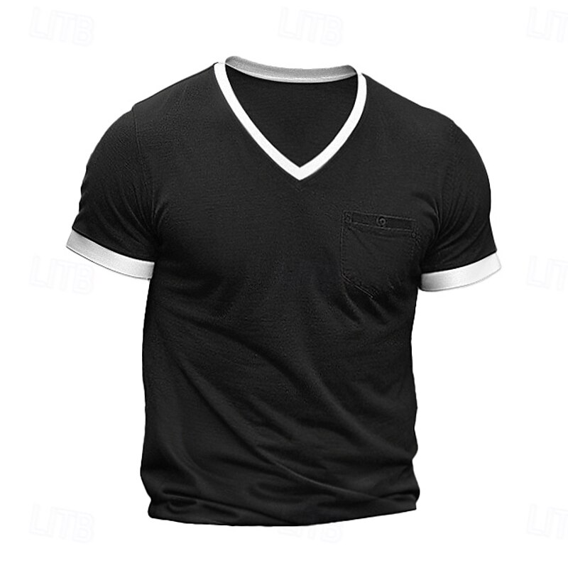 Men's Tee Short Sleeve Shirt Tee Top Short Sleeve V Neck Spring &  Fall Color Block Fashion Designer Sexy Vacation Street Going out Camel Navy Black Top Tee for Men2