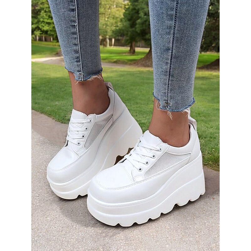 Women's Chunky Platform Sneakers – Lace-Up Wedge Shoes for Casual Wear, Street Fashion & Party Outfits