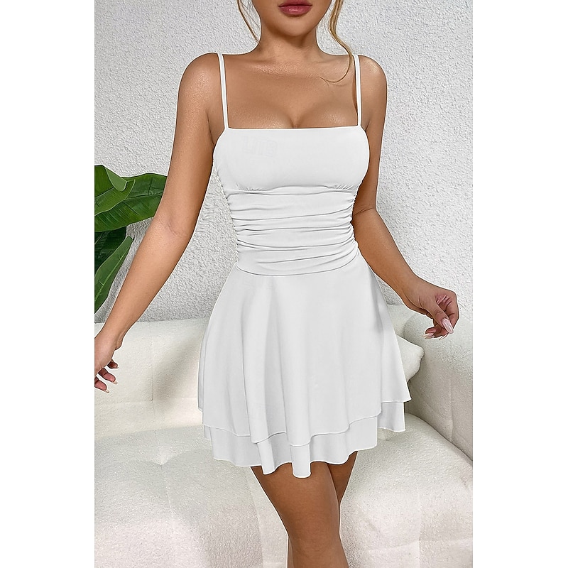 Women's Mini Dress White Dress Graduation Dress Slip Dress Fashion Birthday Graduation Date Regular Fit Plain Sleeveless Spaghetti Strap Black White Yellow Red Summer4