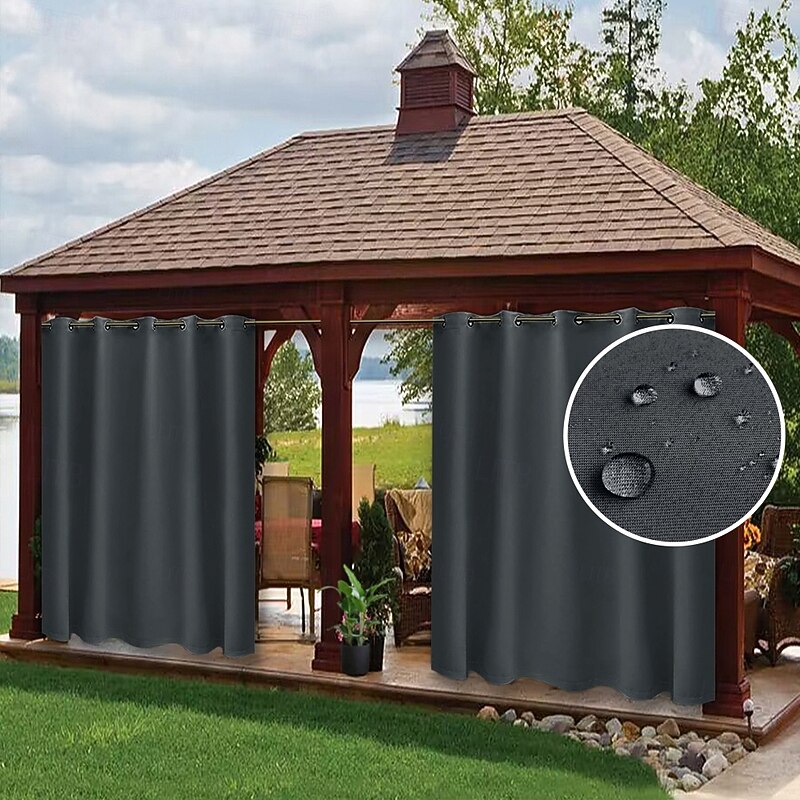 Waterproof Outdoor Curtain Privacy, Sliding Patio Curtain Farmhouse Drapes, Pergola Curtains Grommet For Gazebo, Balcony, Porch, Party, Hotel, 1 Panel