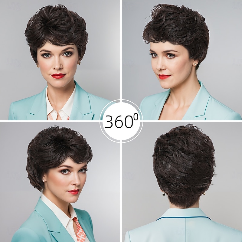 Synthetic Wig Spiral Curl Tight Curl Middle Part Asymmetrical Deep Parting Machine Made Wig 10 inch A1 Synthetic Hair Women's Classic Comfortable Color Gradient Multi-color4