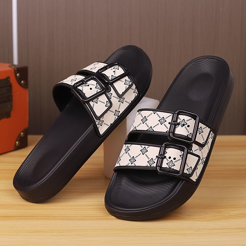 Men's Black Slides with Decorative Buckle Detail - Comfortable and Trendy Footwear for Daily Wear3