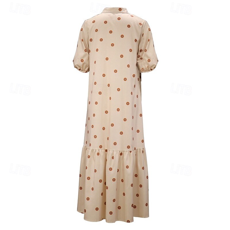 Women's Midi Dress Casual Dress Fashion Outdoor Daily Holiday Regular Fit Polka Dot Short Sleeve V Neck White Khaki Summer4